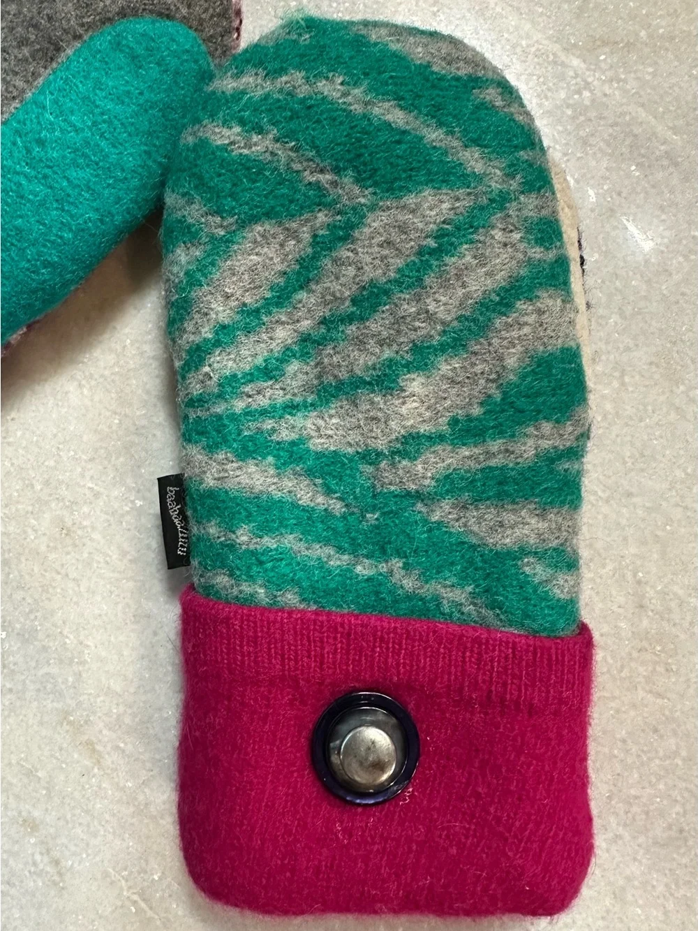BaaBaaZuzu Upcycled Wool Sweater Mittens Patchwork Colorful Recycled
